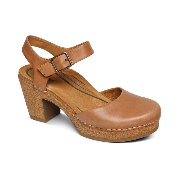 Aetrex Women's Finley Closed Toe Heel Wedge Sandals Brown Sandals UK 8584-849